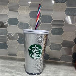 Starbucks Silver Tumbler with Multicolor Straw